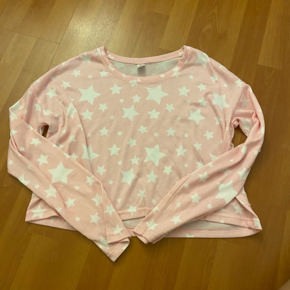 PINK LONG SLEEVE SHIRT WITH WHITE STARS